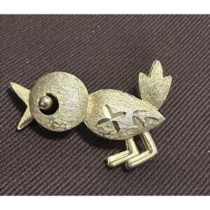 Vintage Mamselle Bird Chick Brushed Gold Tone Pin Brooch Signed